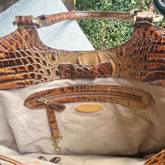 BRAHMIN Melbourne Toasted Almond Moc Croc Top Handles Shoulder Bag Hobo Rare - Picture 9 of 10